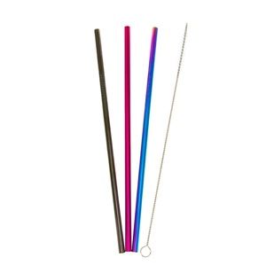 Rainbow Anodized Stainless Steel Straws - 3 PACK